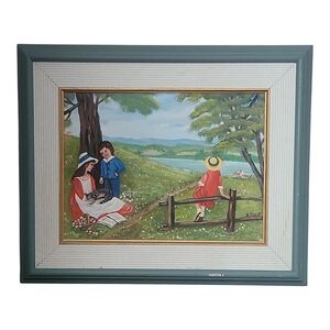 Vintage American Folk Art. Signed Original. Girl In Red Dress. 22 X 18".